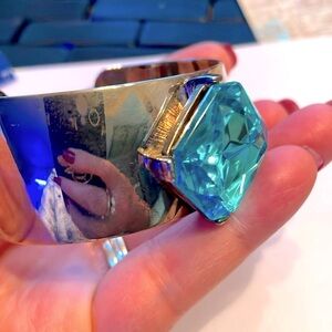 Silver Cuff Bracelet with Blue Gemstone